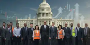 Diverse workers and financial graphics representing the 2026 federal minimum wage debate.