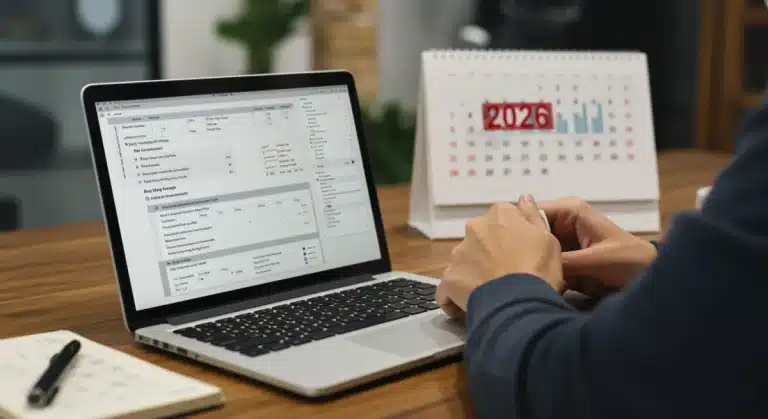 Person reviewing 2026 unemployment benefit forms on a laptop