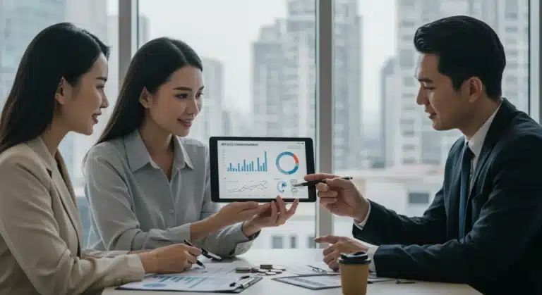 Financial advisor explaining 401k contribution limits and investment strategies to a couple for 2026 retirement planning.