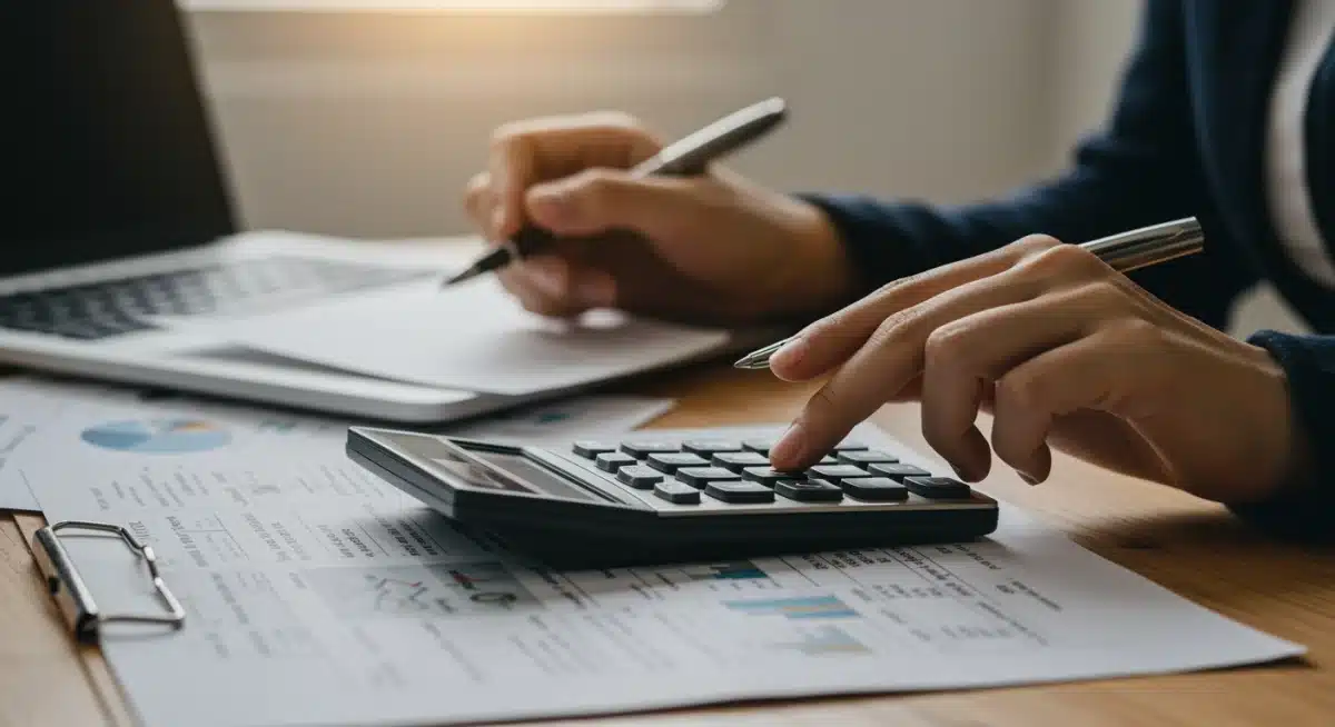 Calculating student loan payments with a calculator and financial documents