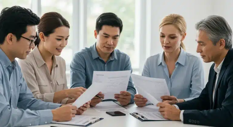 Group of individuals reviewing health insurance documents and discussing 2026 COBRA extension rules.