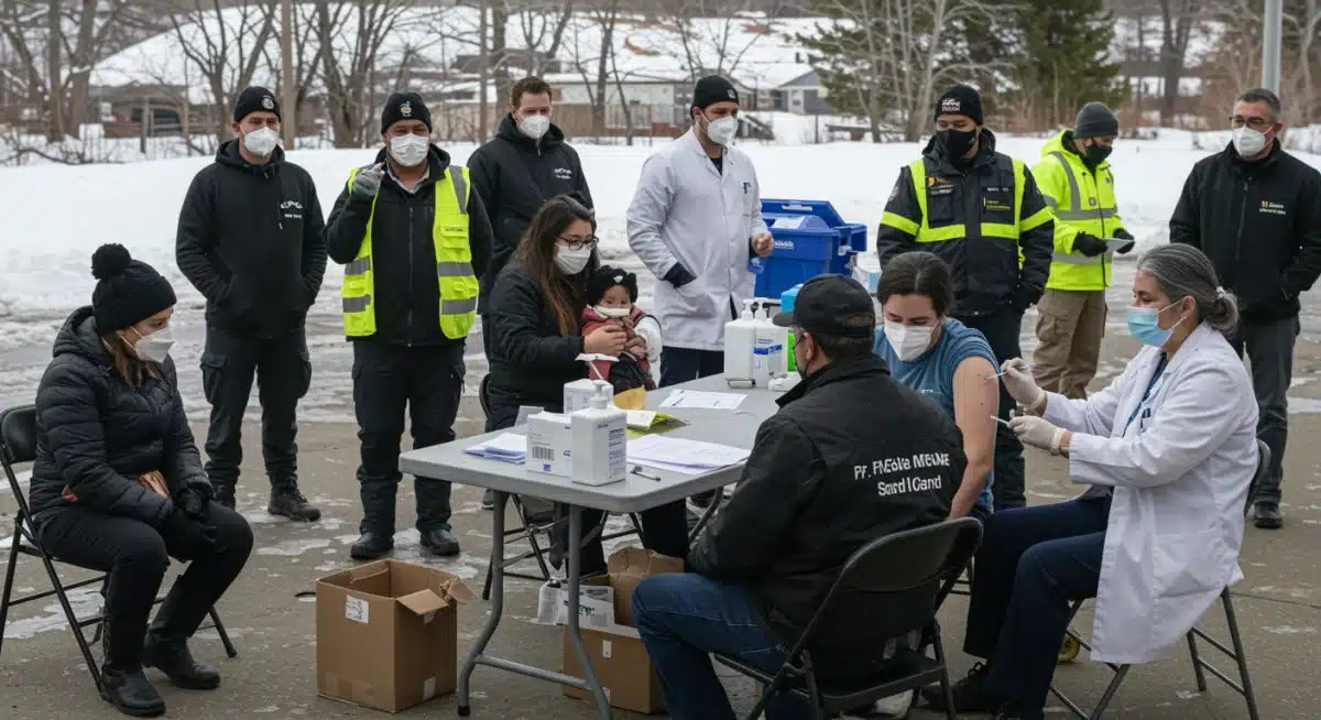 Community members receiving updated COVID-19 vaccinations at a winter clinic