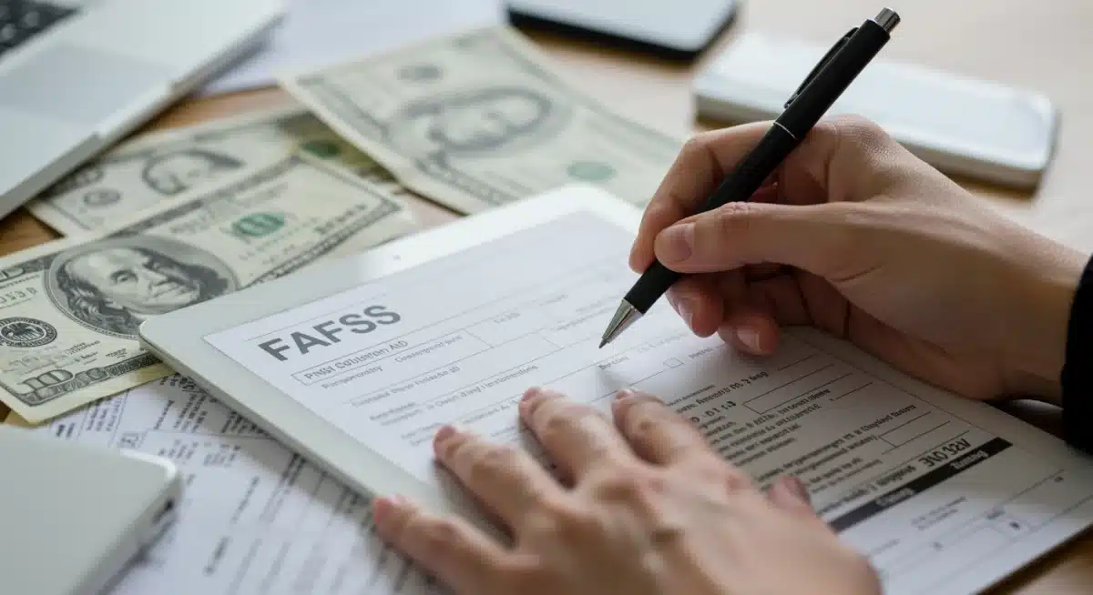 Hand completing digital FAFSA application form