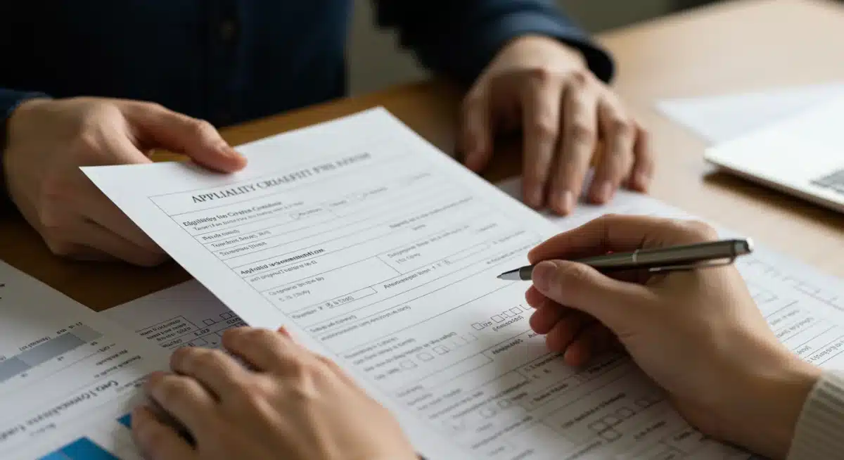 Hands filling out a disability benefits application form.