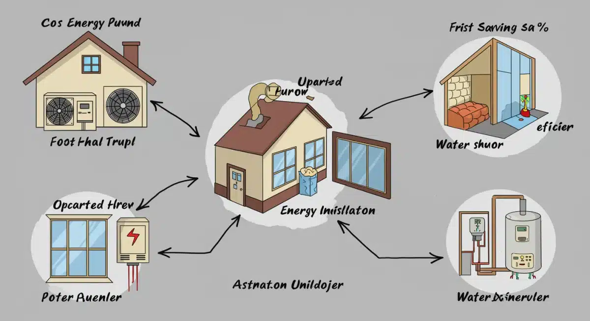 Diagram illustrating various home energy upgrades for tax credits.