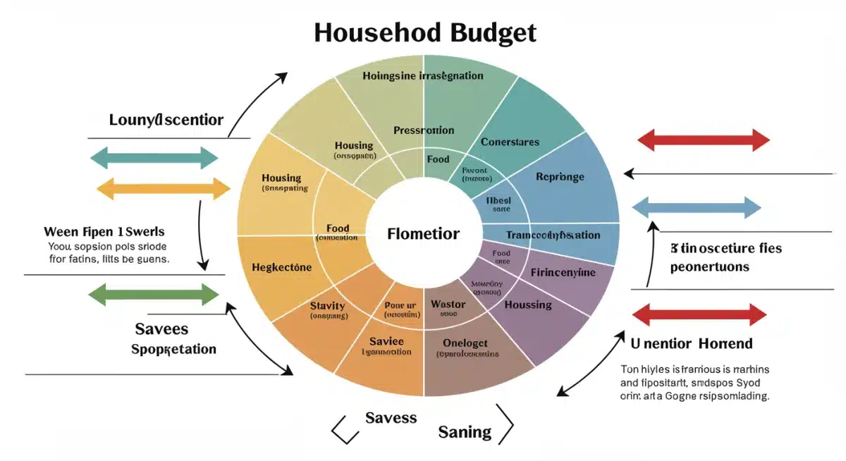 Household budget graphic showing income and spending categories.