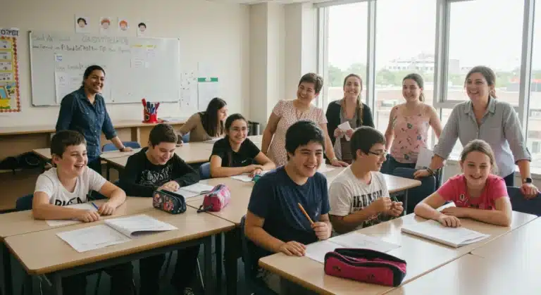 Students with disabilities thriving in a well-funded, inclusive classroom environment.