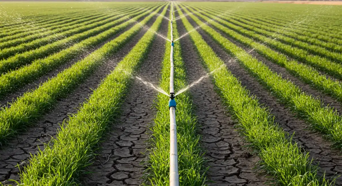 Advanced irrigation system mitigating drought effects on crops.