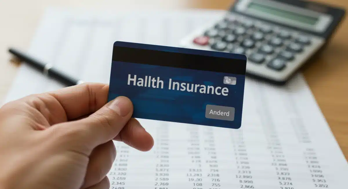 Hand holding health insurance card with calculator