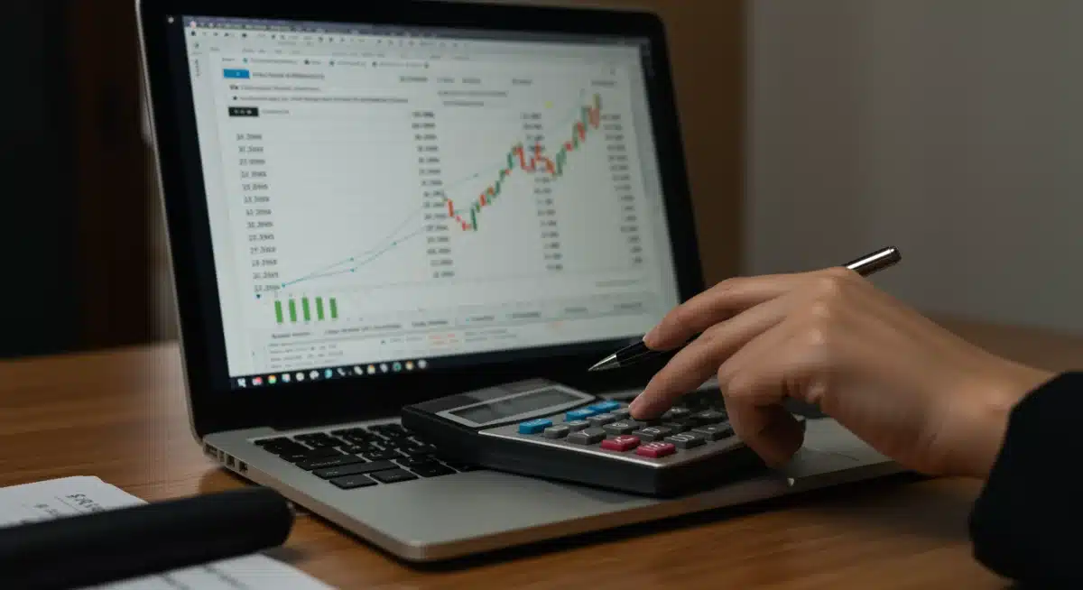 Calculator showing investment returns with a 15% growth projection on a laptop screen, symbolizing strategic 401k investment.