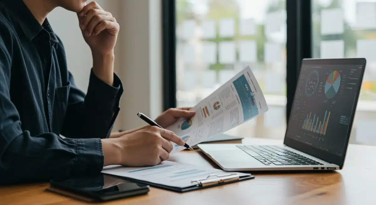 Investor reviewing financial documents and data for tax strategy.