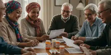 Seniors reviewing Medicare Part D drug benefits and cost savings documents for 2026