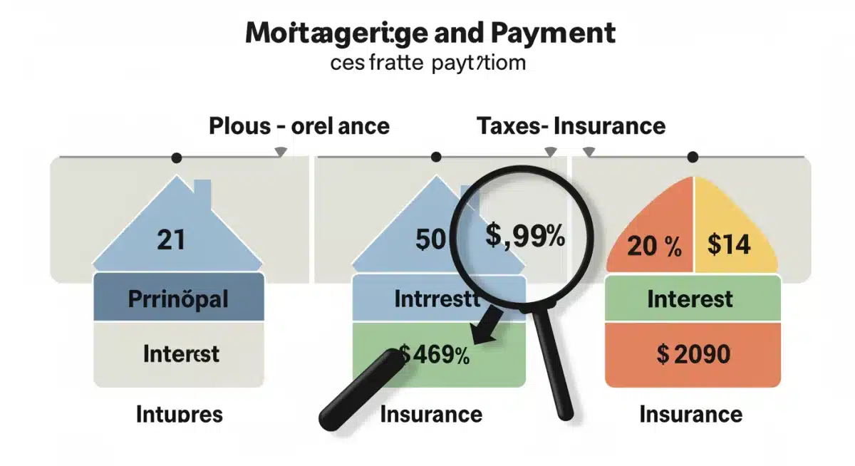 Infographic showing mortgage payment breakdown with magnifying glass on interest part.
