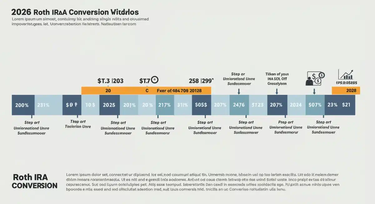 Infographic depicting a timeline of important dates and deadlines for the new 2026 IRS Roth IRA conversion rules.