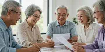 Group of seniors discussing financial planning for 2026 Social Security benefits