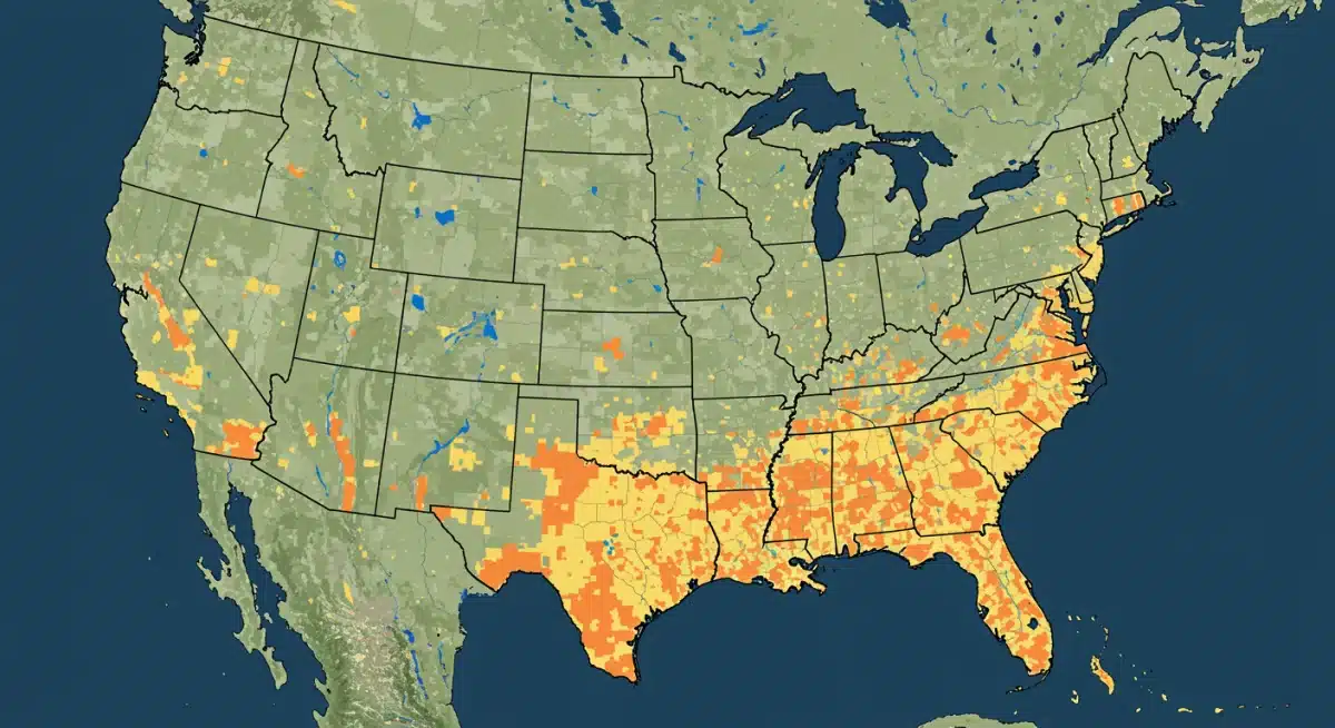 Drought intensity map of U.S. agricultural regions in 2026.